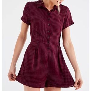 Urban outfitters maroon gingham print short sleeve romper